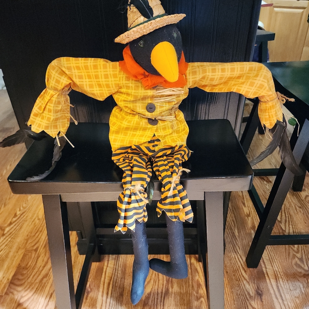 Vintage Halloween 27" Black Crow Scarecrow